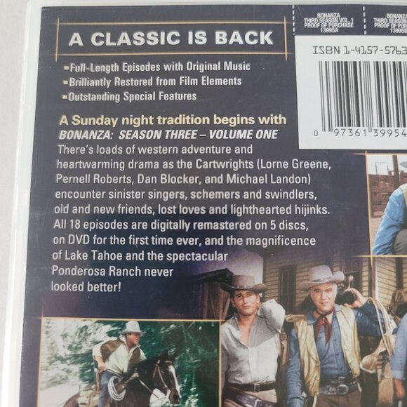 Bonanza: The Official Third Season Volume 1 DVD 1961/1962 FIVE DVD Set - Picture 6 of 13